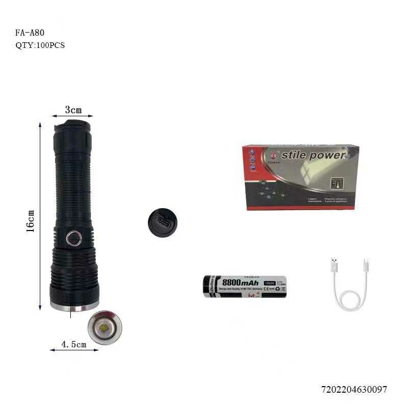 Επαναφορτιζόμενος φακός LED – A80 – 630097