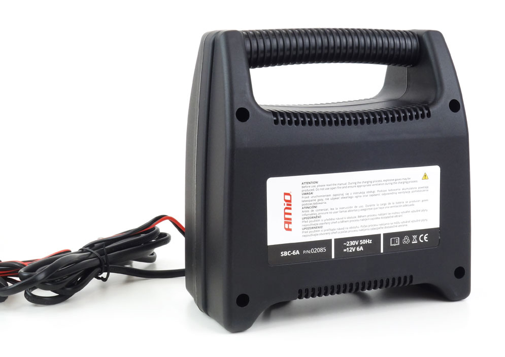 AMIO φορτιστής μπαταριών 12V/6A 02085, με αναλογική ένδειξη και ασφάλεια