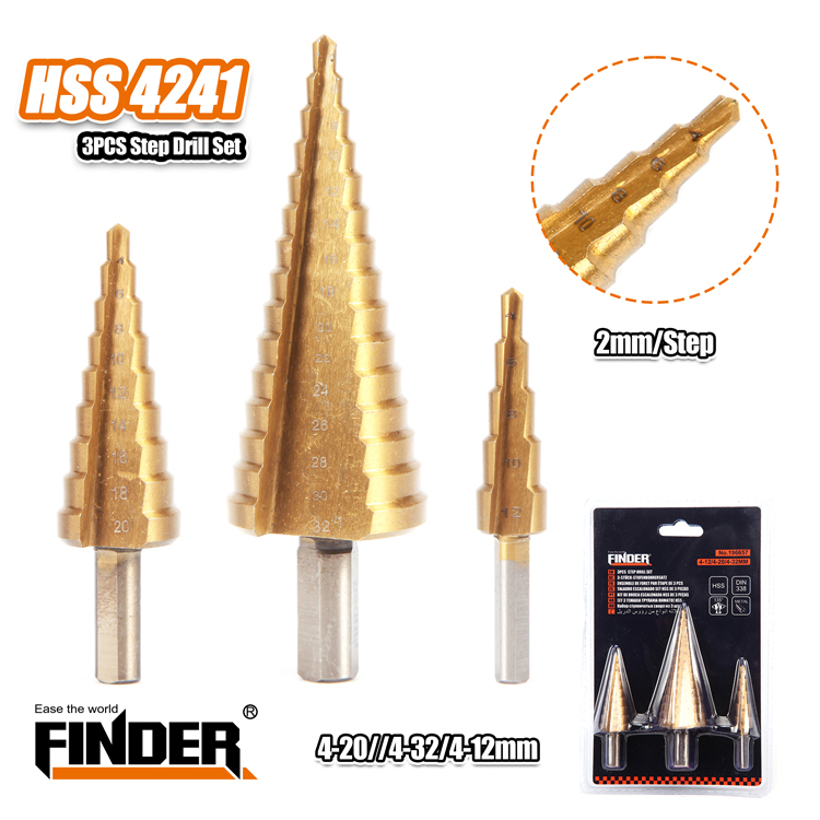 Σετ τρυπάνια κωνικά κλιμακωτά – 3pcs – 4-20/4-32/4-12mm – Finder – 196657