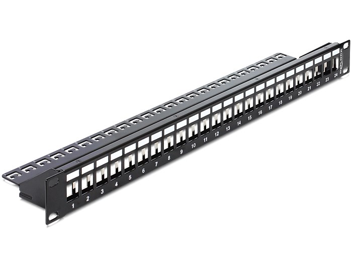 DELOCK keystone patch panel 43277, 19″/1U, 24 ports, μαύρο
