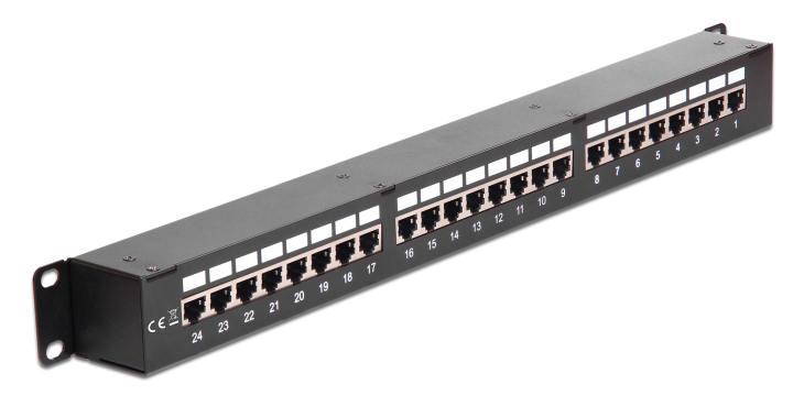 DELOCK patch panel 43295, 19″/1U, CAT 6, 24x coupler RJ45 ports, μαύρο