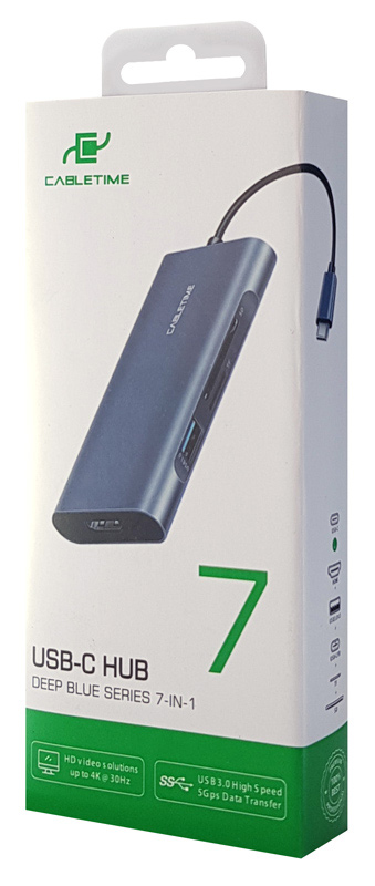 CABLETIME docking station CMHD71, 7 θυρών, USB-C, 100W, 4K, μπλε