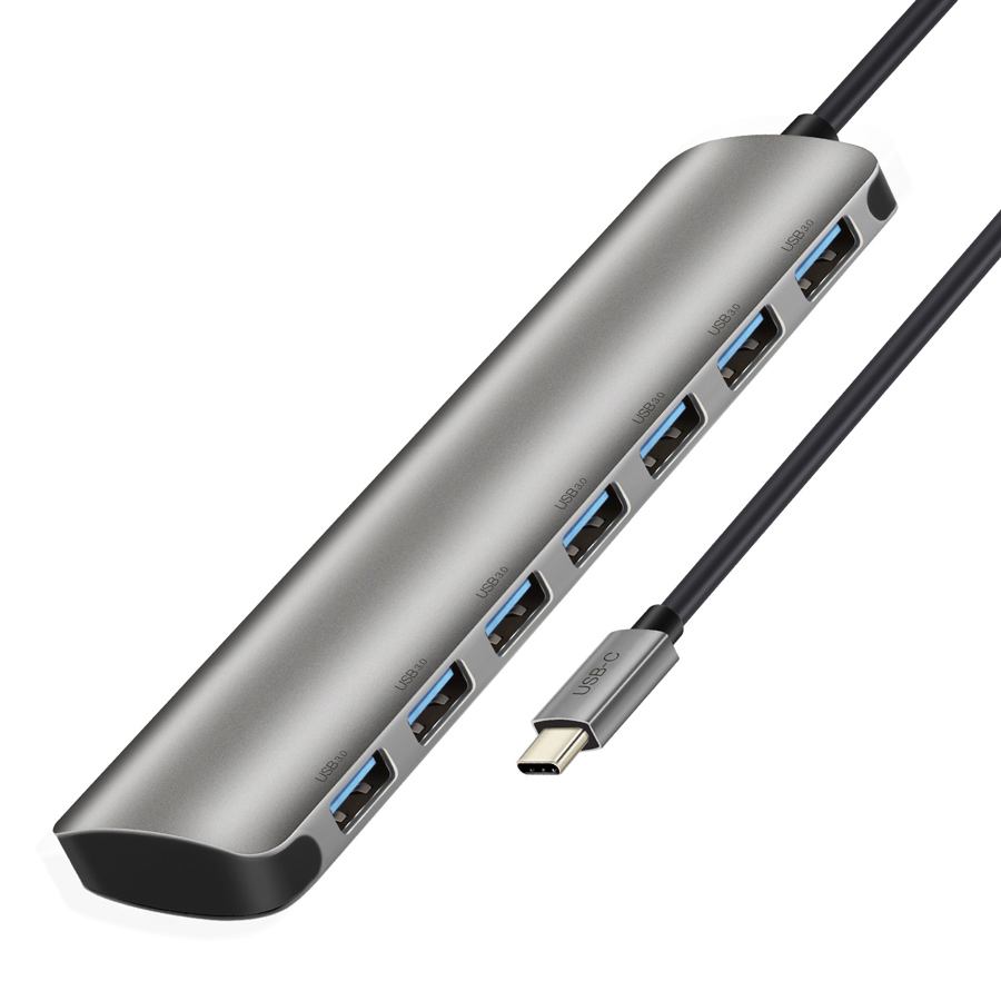 CABLETIME USB hub CT-HUB7, 7x θυρών, 5Gbps, USB-C σύνδεση, γκρι