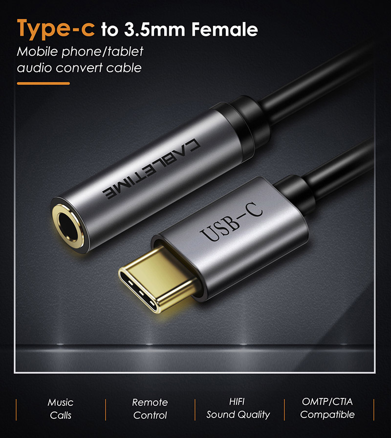 CABLETIME αντάπτορας USB-C σε 3.5mm CT-CMAUDIO, γκρι