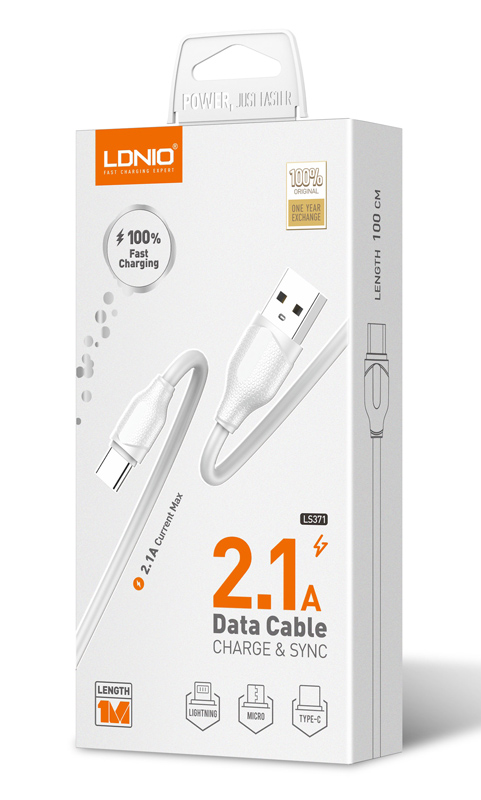 LDNIO καλώδιο USB-C σε USB LS371, 10.5W, 1m, λευκό