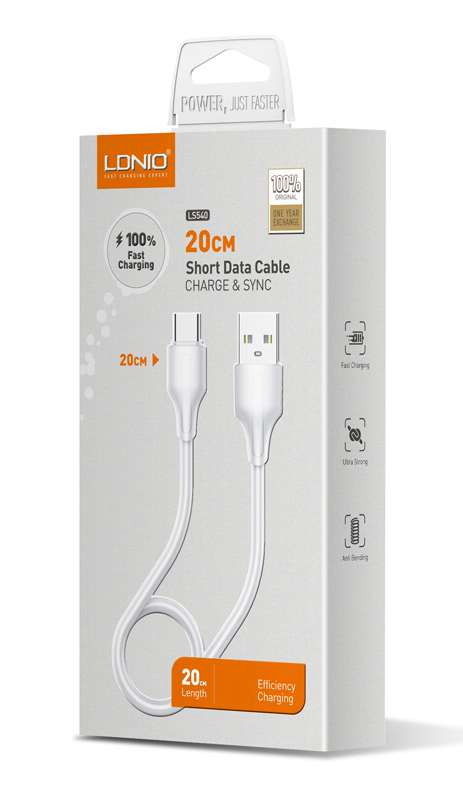 LDNIO καλώδιο USB-C σε USB LS540, 12W, 20cm, λευκό