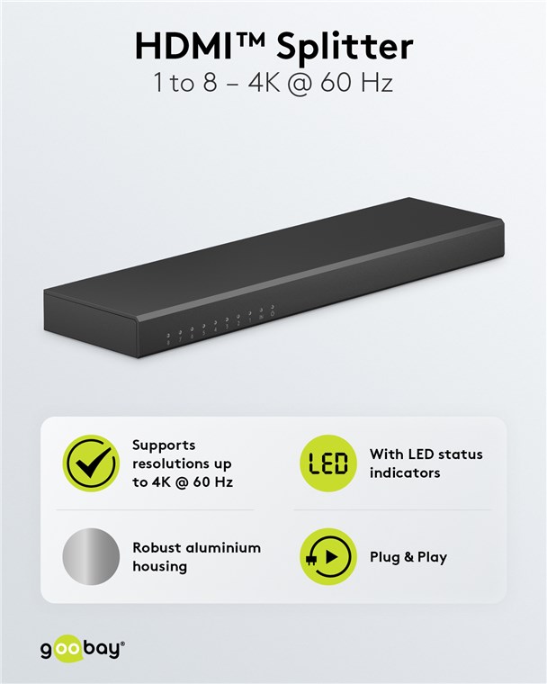 GOOBAY HDMI splitter 58484, 8 σε 1, 4K/60Hz, μαύρο