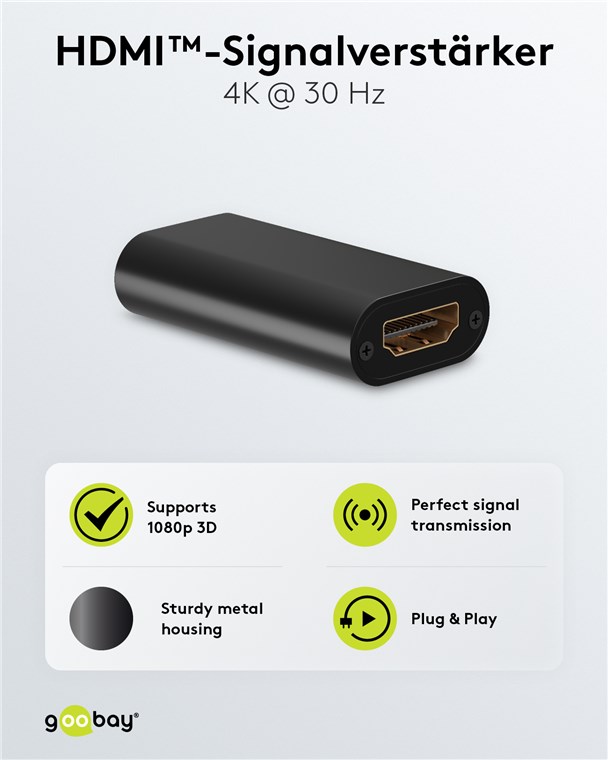GOOBAY HDMI repeater 58491, 4K/30Hz έως 30m, 1080p 3D έως 40m, μαύρο