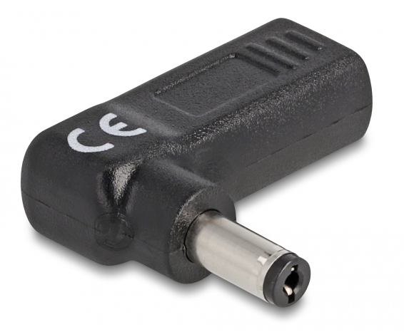DELOCK αντάπτορας τροφοδοσίας 60010, USB-C σε 5.5×2.1mm, 90°, μαύρος