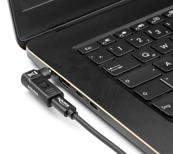 DELOCK αντάπτορας τροφοδοσίας 60010, USB-C σε 5.5×2.1mm, 90°, μαύρος