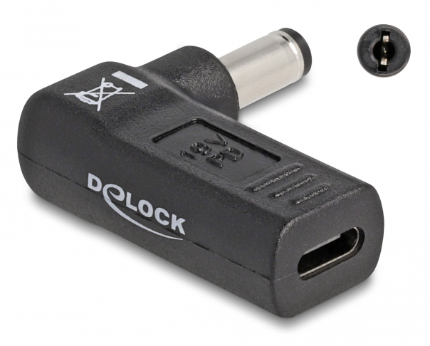 DELOCK αντάπτορας τροφοδοσίας 60010, USB-C σε 5.5×2.1mm, 90°, μαύρος