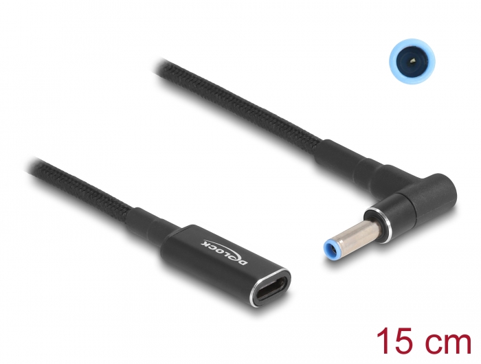 DELOCK καλώδιο τροφοδοσίας 60031, USB-C σε HP 4.5×3.0mm, 15cm, μαύρο