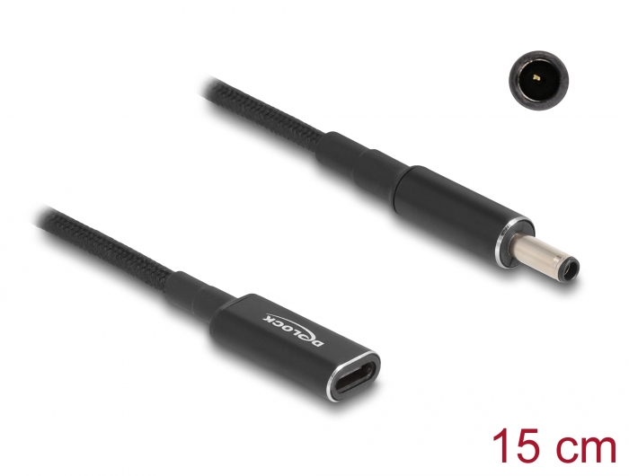 DELOCK καλώδιο τροφοδοσίας 60036, USB-C σε Dell 4.5×3.0mm, 15cm, μαύρο