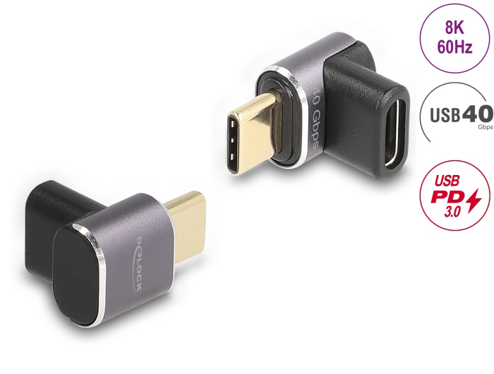DELOCK αντάπτορας USB-C 60059, αρσενικό σε θηλυκό, 100W, 40Gbps, γκρι