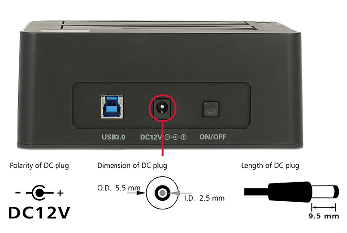 DELOCK docking station 62661, clone function, 2x HDD/SSD, 6Gb/s, μαύρο