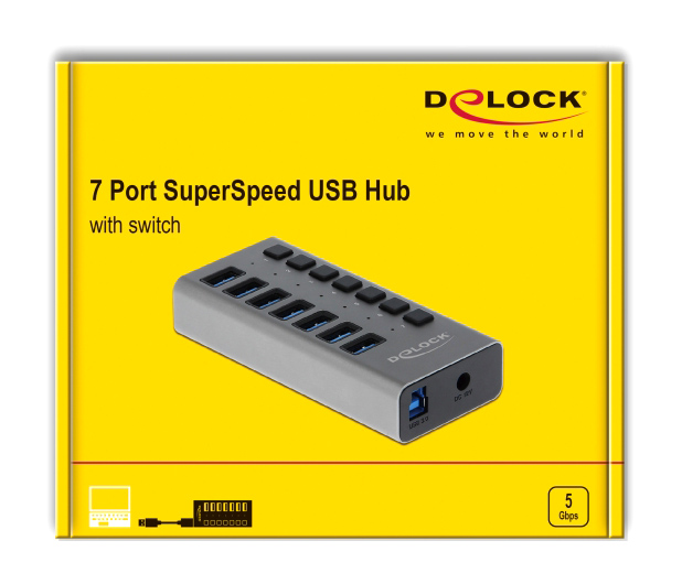 DELOCK USB hub 63669 με διακόπτες, 7x θυρών, 5Gbps, γκρι