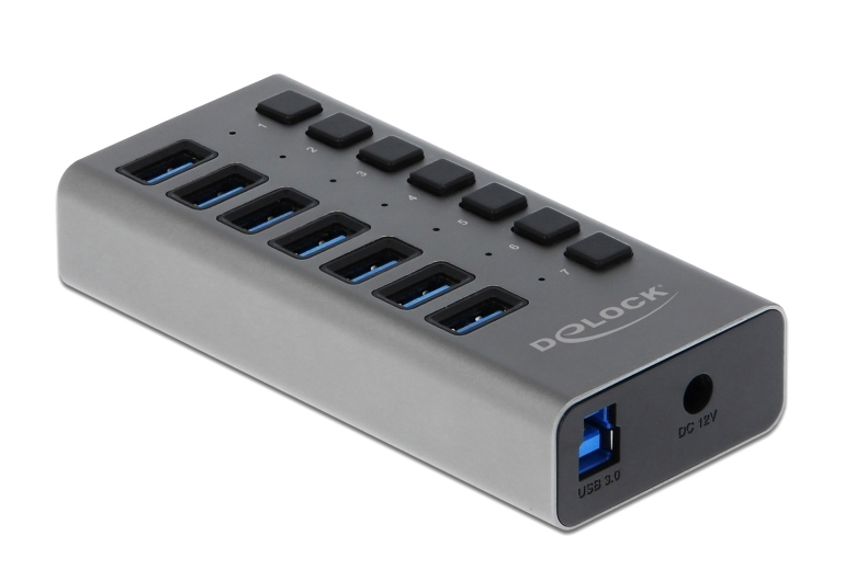 DELOCK USB hub 63669 με διακόπτες, 7x θυρών, 5Gbps, γκρι