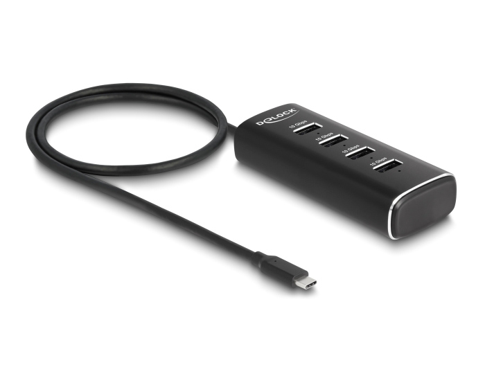 DELOCK USB hub 64233 με διακόπτες, 4 θυρών, 10Gbps, USB-C σύνδεση, μαύρο