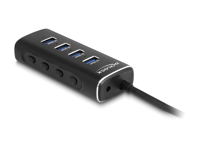 DELOCK USB hub 64233 με διακόπτες, 4 θυρών, 10Gbps, USB-C σύνδεση, μαύρο