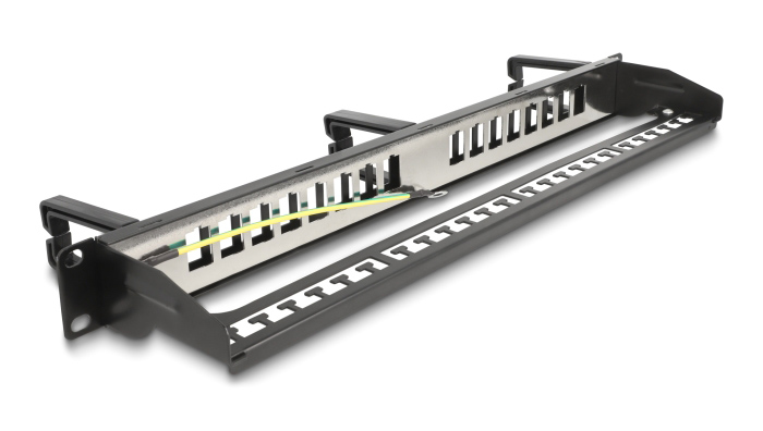 DELOCK Keystone patch panel 66237, 19″/1U, 16x ports, 3x γάντζοι, μαύρο