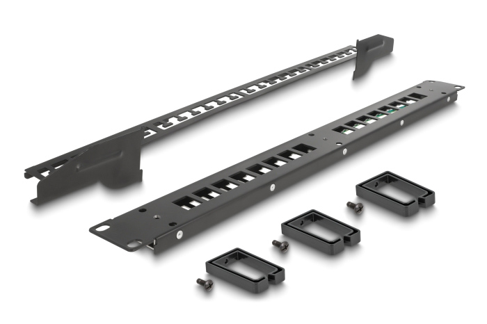DELOCK Keystone patch panel 66237, 19″/1U, 16x ports, 3x γάντζοι, μαύρο