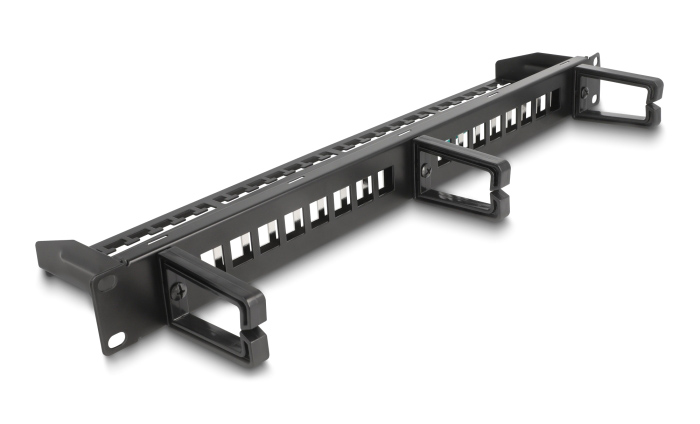 DELOCK Keystone patch panel 66237, 19″/1U, 16x ports, 3x γάντζοι, μαύρο