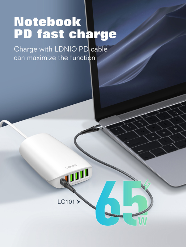 LDNIO σταθμός φόρτισης A6573C, USB-C/5x USB, 65W, PD/QC, λευκός