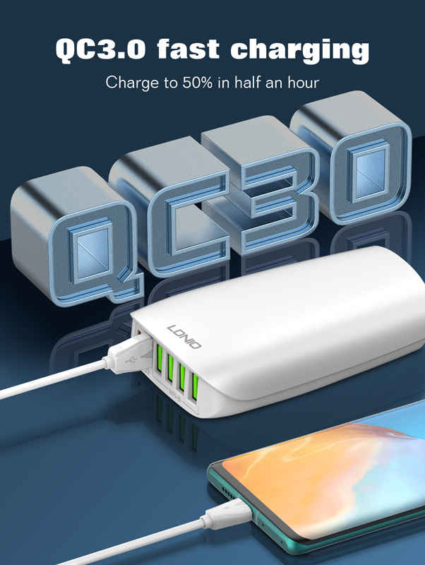 LDNIO σταθμός φόρτισης A6573C, USB-C/5x USB, 65W, PD/QC, λευκός