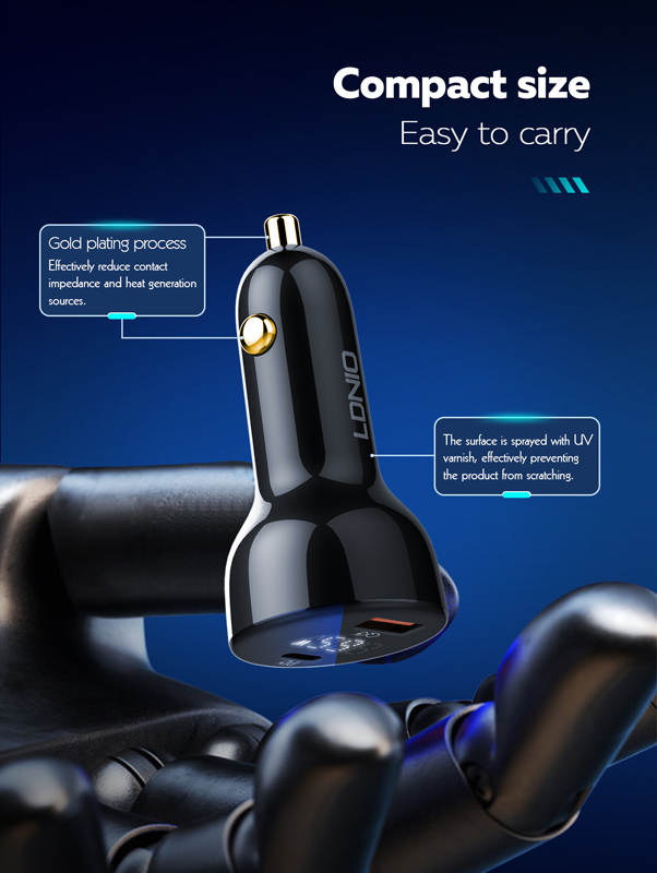 LDNIO φορτιστής αυτοκινήτου C101 με καλώδιο, USB/USB-C, 100W PD, μαύρος