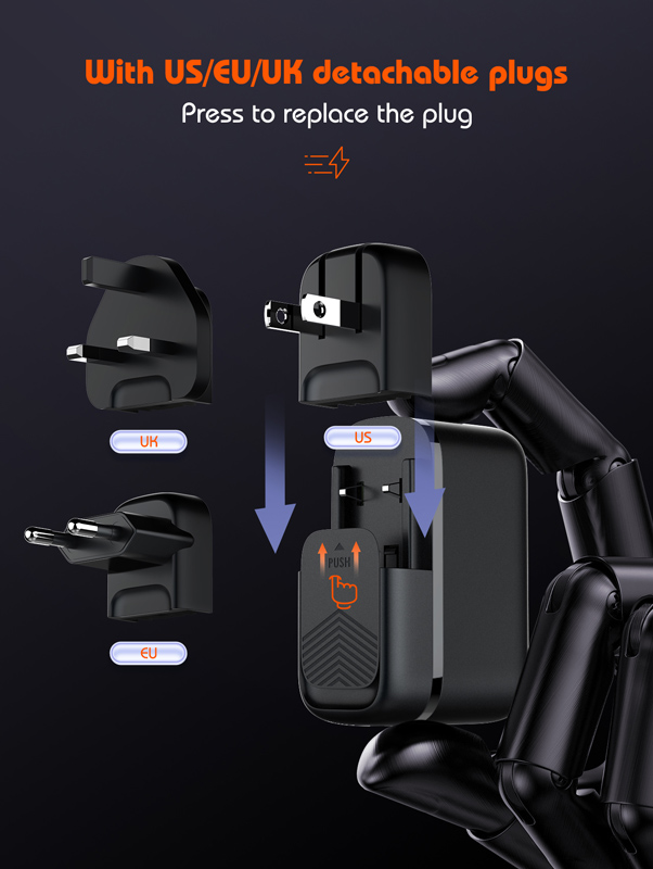 LDNIO φορτιστής τοίχου Q366 με καλώδιο, USB/2x USB-C, 65W, GaN, μαύρος