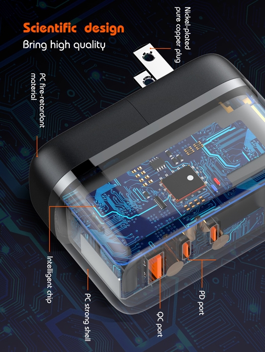 LDNIO φορτιστής τοίχου Q366 με καλώδιο, USB/2x USB-C, 65W, GaN, μαύρος