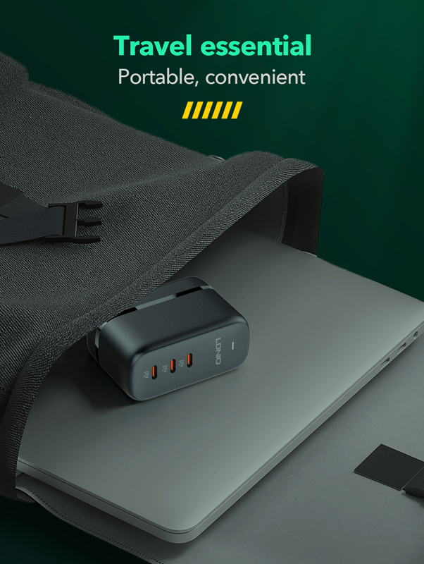LDNIO φορτιστής τοίχου Q367 με καλώδιο USB-C, 3x USB-C, 65W, GaN, μαύρος