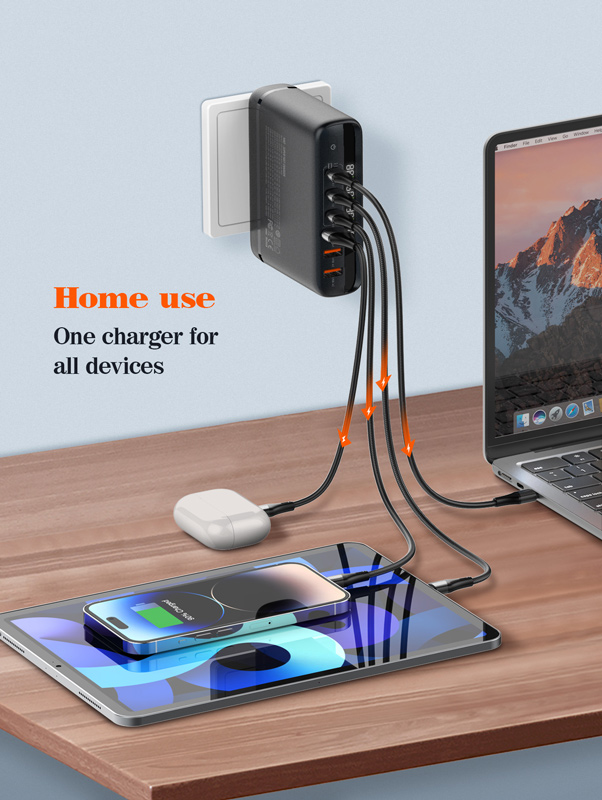 LDNIO σταθμός φόρτισης A6140C, 3x USB-C/3x USB, 140W, PD/QC, GaN, μαύρος