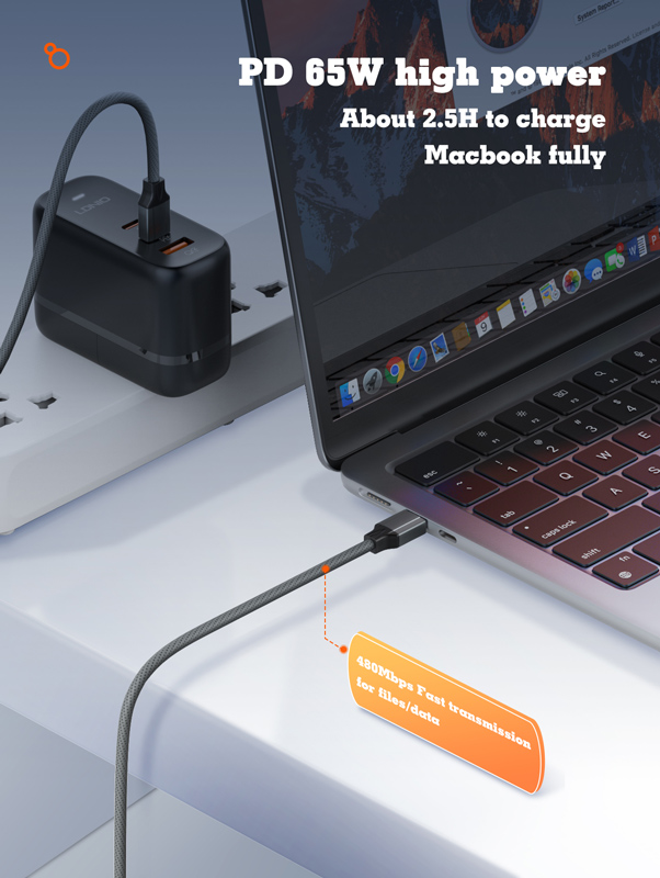 LDNIO καλώδιο USB-C σε USB-C LC442C, 65W PD, 2m, γκρι