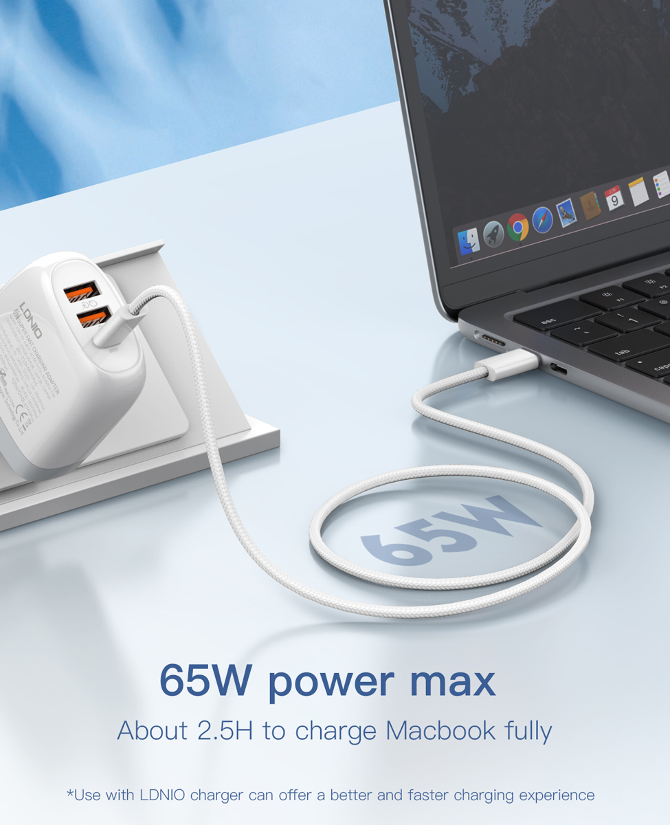 LDNIO καλώδιο USB-C LC901C, 65W PD, 480Mbps, 1m, λευκό
