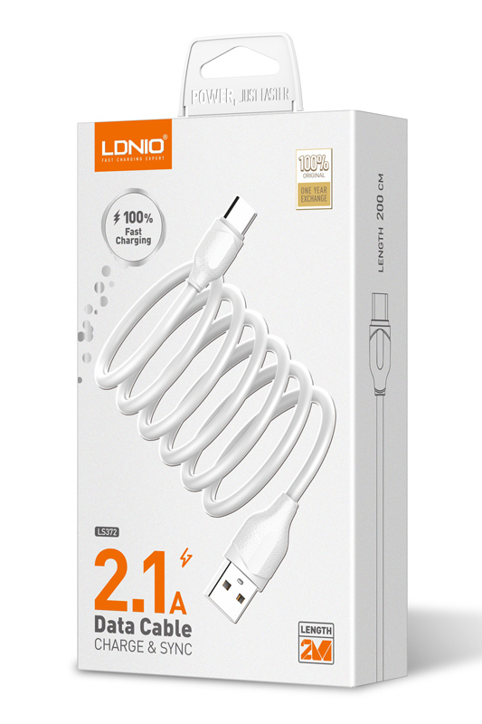 LDNIO καλώδιο USB-C σε USB LS372, 10.5W, 2m, λευκό