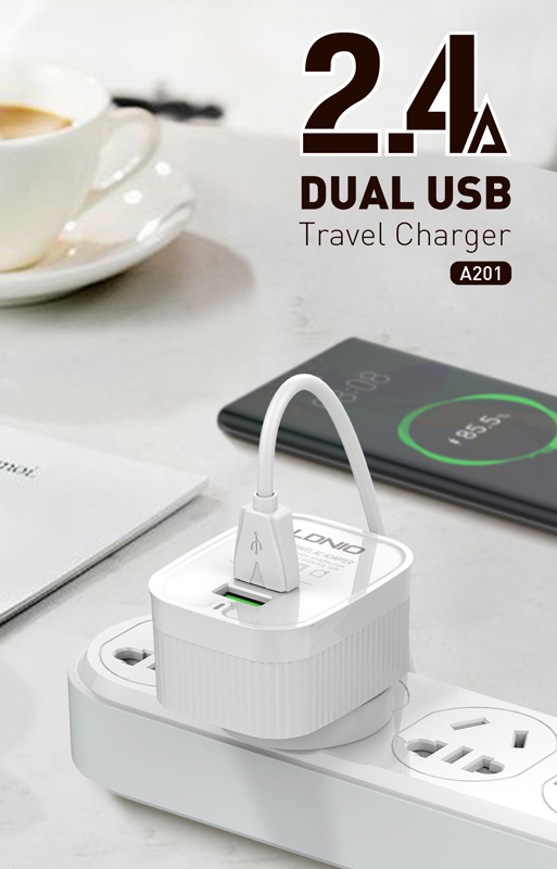 LDNIO φορτιστής τοίχου A201 με καλώδιο USB-C, 2x USB, 12W, λευκός