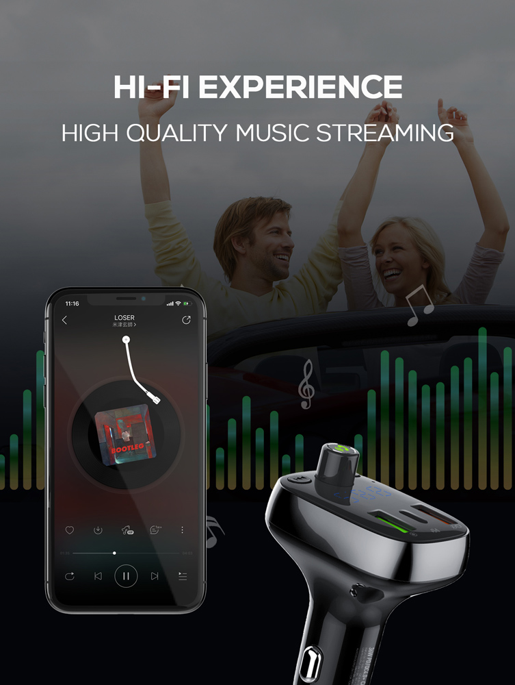 LDNIO FM Transmitter & φορτιστής C704Q, 2x USB/1x USB-C, 36W, Bluetooth, μαύρο