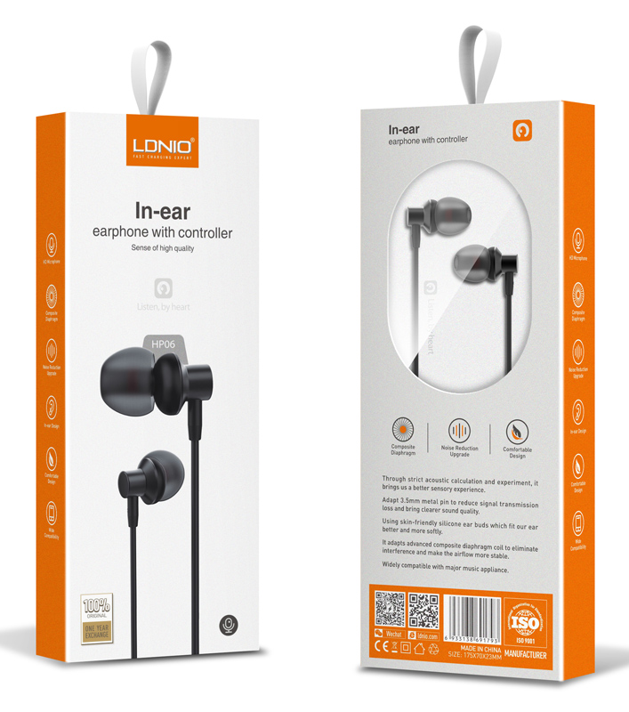 LDNIO earphones με μικρόφωνο HP06, 3.5mm σύνδεση, Φ10mm, 1.2m, μαύρα