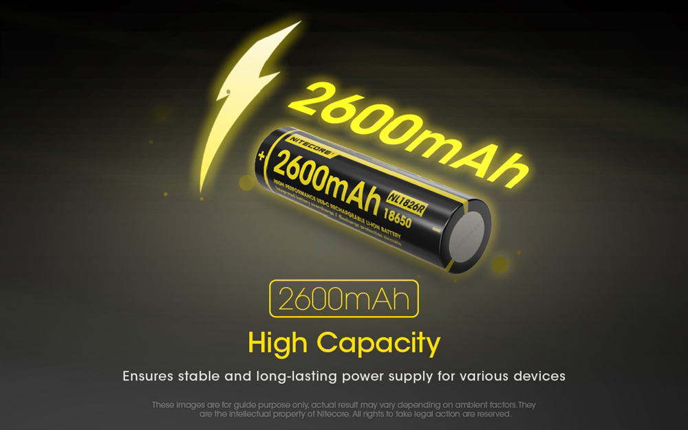 NITECORE επαναφορτιζόμενη μπαταρία τύπου 18650 NL1826R, 2600mAh, USB-C