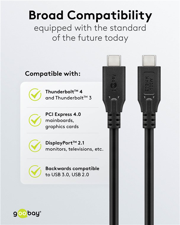 GOOBAY καλώδιο USB-C 74197, USB4, 100W, 20Gbps, 4K/60Hz, 2m, μαύρο