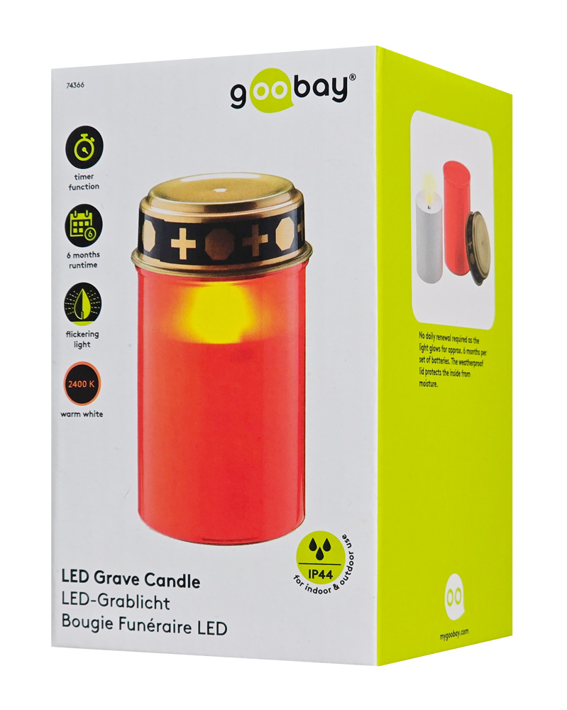 GOOBAY LED φωτιστικό κερί αφιέρωσης 74366, 2400K, IP44, κόκκινο