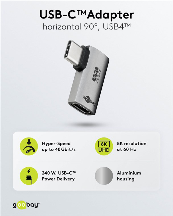 GOOBAY αντάπτορας USB-C 74441, γωνιακός 90°, USB4, 240W, 40Gbps, 8K, γκρι
