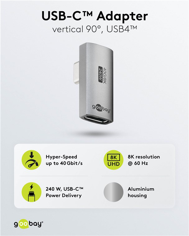 GOOBAY αντάπτορας USB-C 74443, γωνιακός 90°, USB4, 240W, 40Gbps, 8K, γκρι