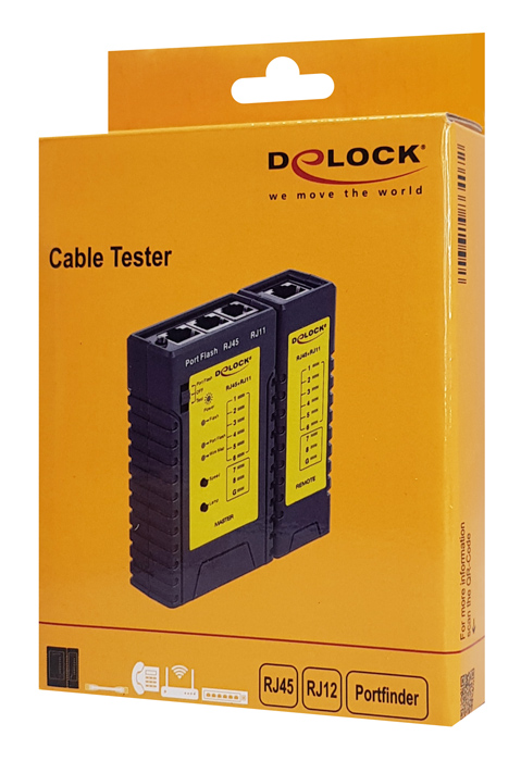 DELOCK tester καλωδίων 86407, λειτουργία εύρεσης θύρας, RJ45/RJ12, μαύρο