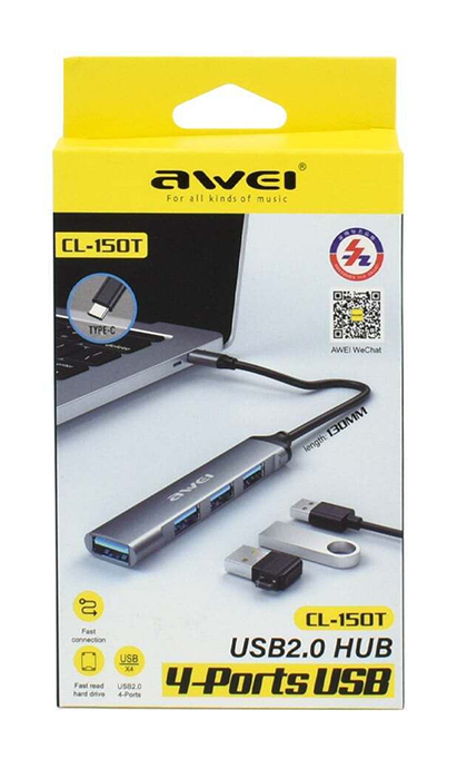 Αντάπτορας USB Hub με 4 θύρες – CL-150T – USB Type-C – AWEI – 888056