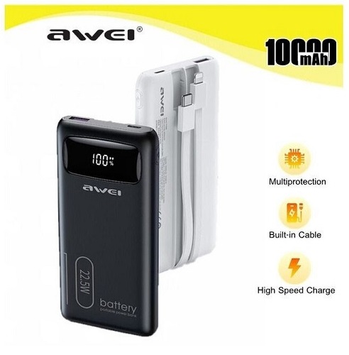Powerbank – 10.000mah –  P168K – 22.5W – AWEI – 888551 – Black