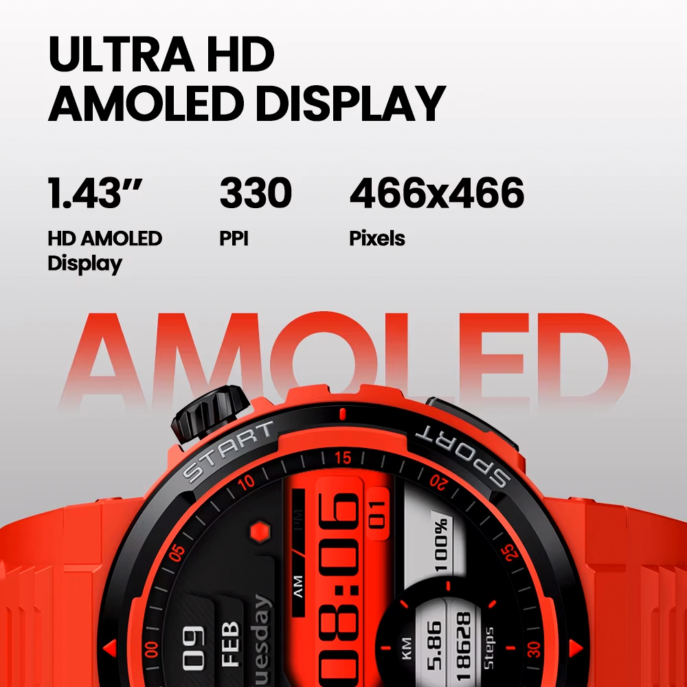 ZEBLAZE smartwatch Ares 3 Plus, heart rate, 1.43″ AMOLED, IP68, μαύρο