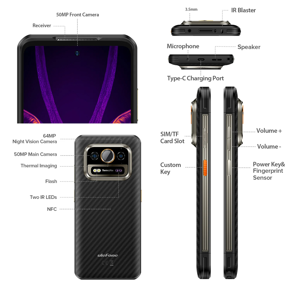 ULEFONE smartphone Armor 25T Pro, 6.78″, 6/256GB, 5G, 6500mAh, IP68/IP69K, μαύρο