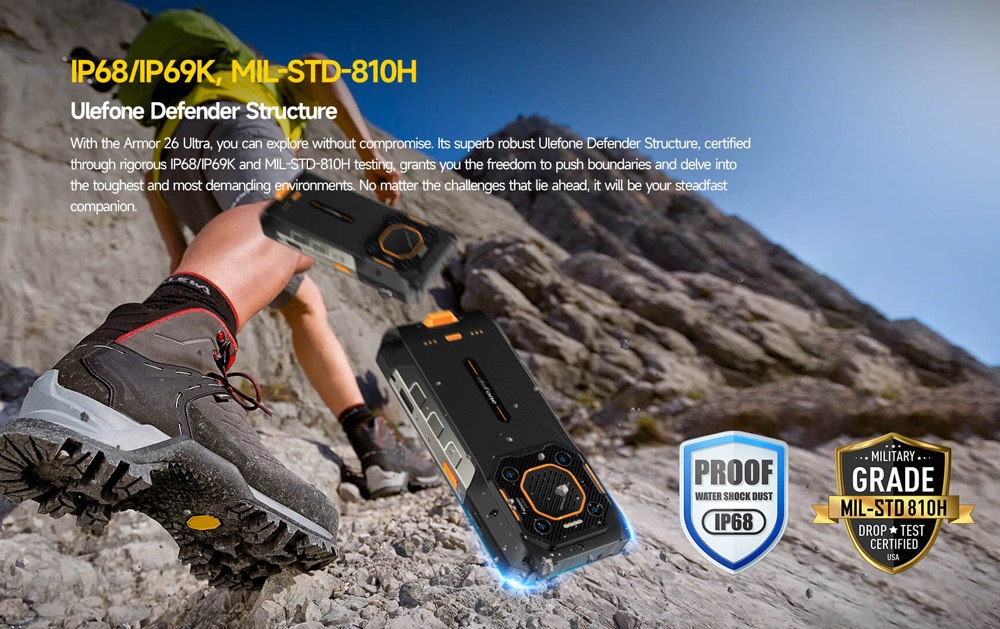 ULEFONE smartphone Armor 26 Ultra Walkie-Talkie, 6.78″, 12/512GB, 5G, 15600mAh, IP68/IP69K, μαύρο